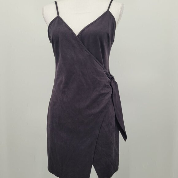 By the Way Desiree Faux Suede Wrap Dress -Black - Picture 1 of 12